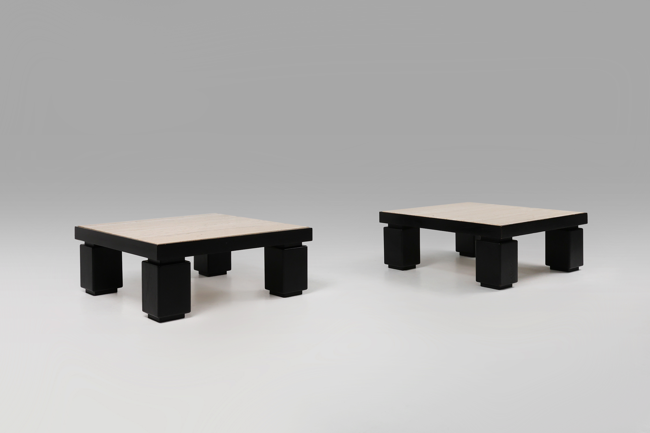 Mid-Century Coffee Tables in Oak with Travertine Tops, 1980s, Set of 2thumbnail
